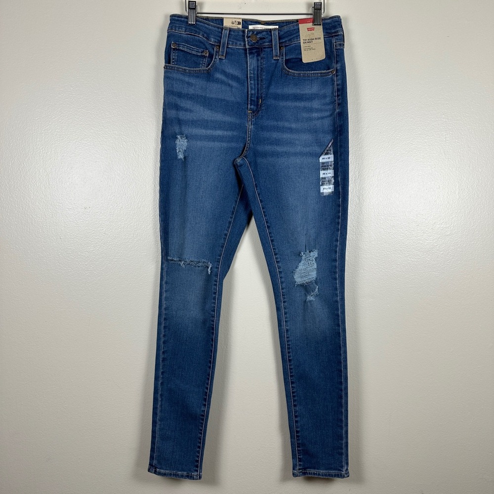 Levi's Women's 30 721 High-Rise Skinny‎ Blue Distressed Ripped Jeans y2k NEW